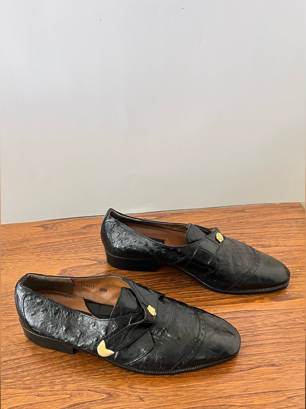 Giorgio Brutini Black Leather Slip-On Loafers with Gold Accent